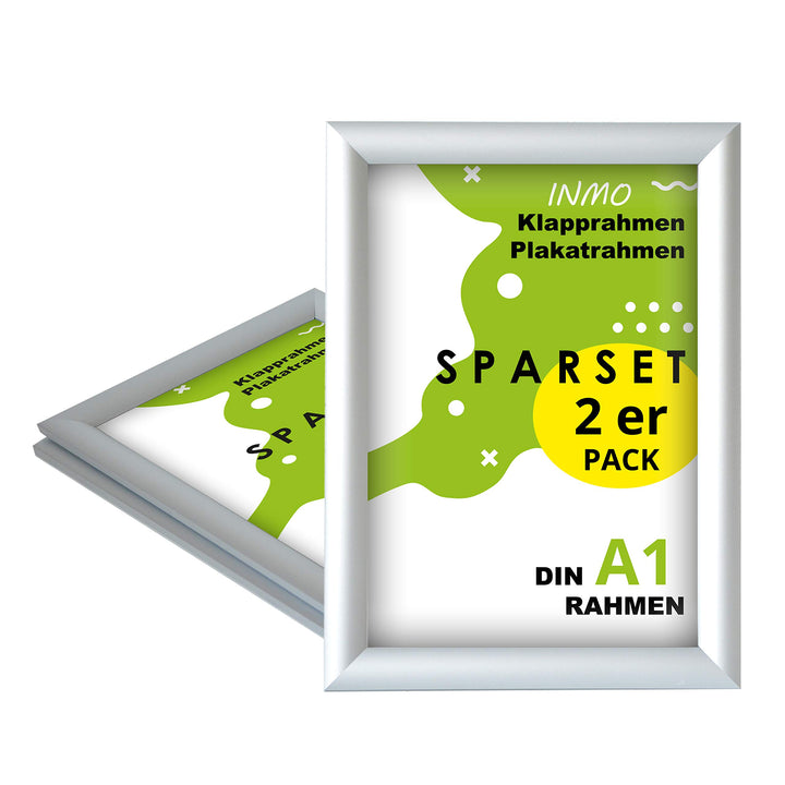 INMO Alu-Klapprahmen DIN A1 2 Stück mit Aluminium Profil ohne Glas - Klappbarer Bilderrahmen Silber