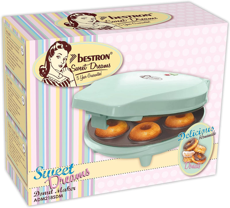 Bestron Donut Maker im Retro Design, Mini-Donut Maker für 7 kleine Donuts, inkl. Backampel & Antihaf