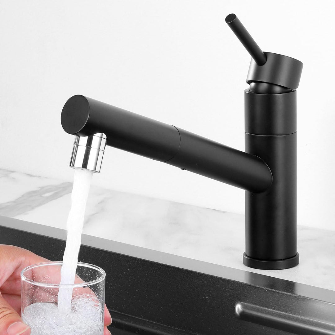 Wasserhahn Küche Schwarz mit Brause Ausziehbar, Hochdruck Küchenarmatur mit 2 Strahlarten, Armatur K