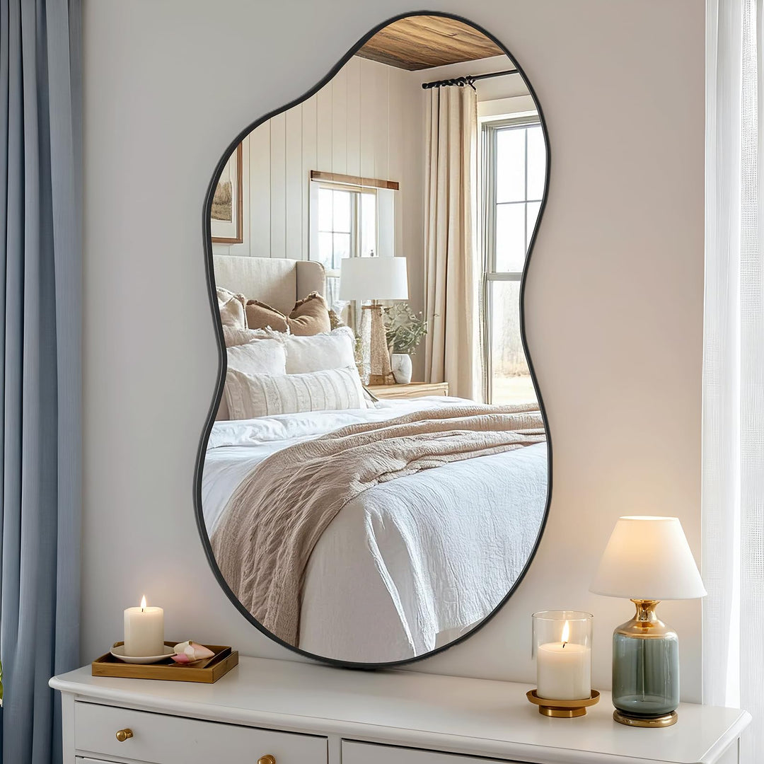 Clevich Spiegel Asymmetrisch 66x116cm Rahmen Alu, HD Glas Wandspiegel, Moderner Dekor-Spiegel, Schla