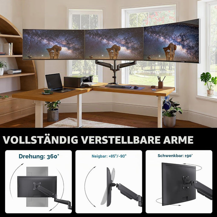 HUANUO Monitor Halterung 3 Monitore für 17-32 Zoll Bildschirme, Bildschirmhalterung 3 Monitore Höhen