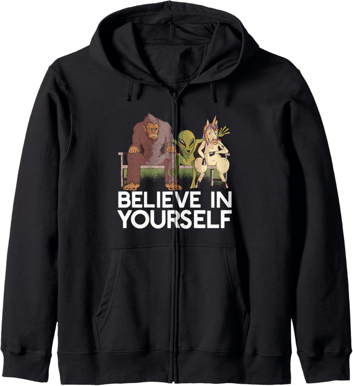 GLAUBE AN DICH SELBST! Sasquatch Alien Unicorn Meme Kapuzenjacke