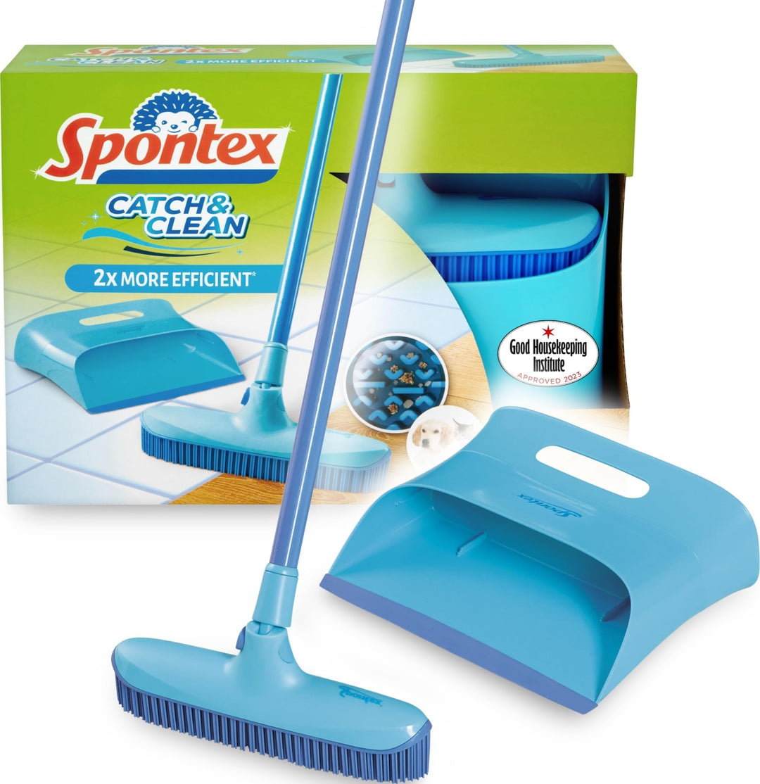 Spontex Catch &amp; Clean Set aus Gummibesen und Kehrblech für den Innenbereich, Set aus Gummibesen und