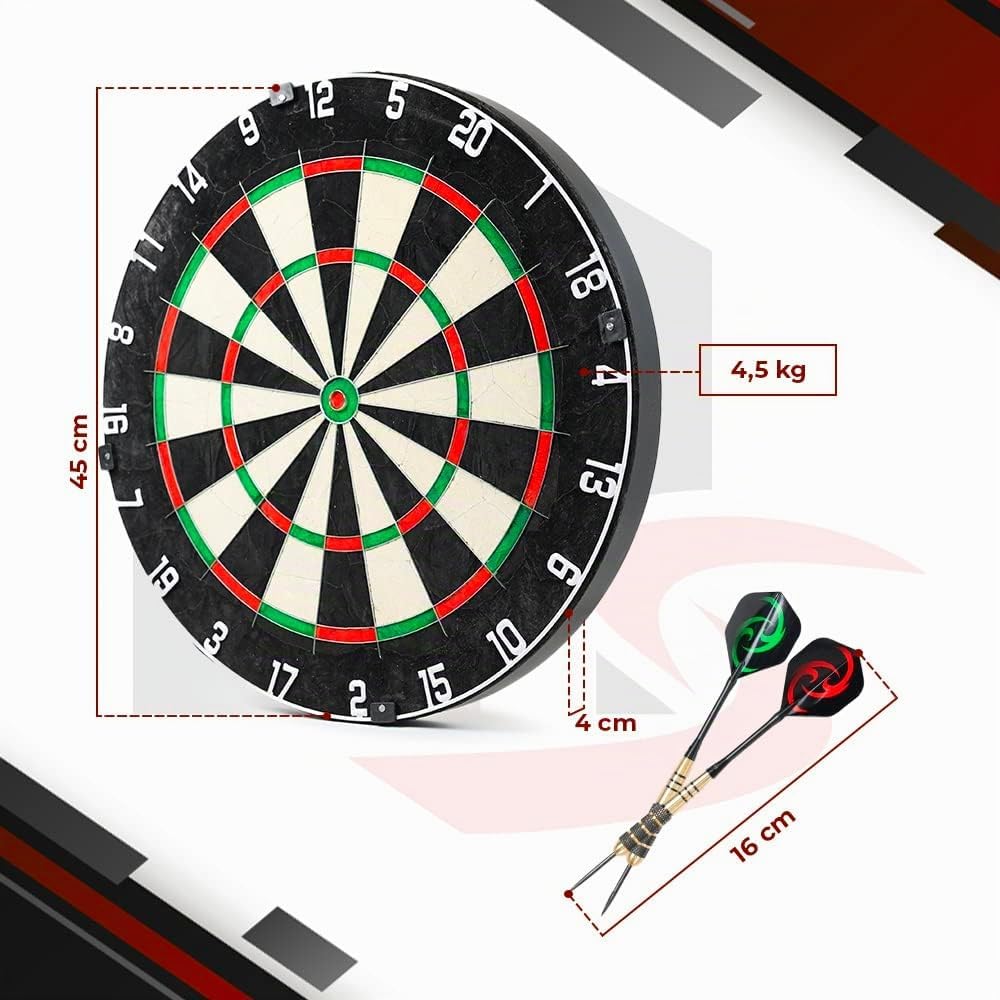 LION HOME SPORTS Hochwertige Sisal Steeldartscheibe | Mit Aufhänger &amp; 6 Dartpfeilen, sowie Aufbewahr