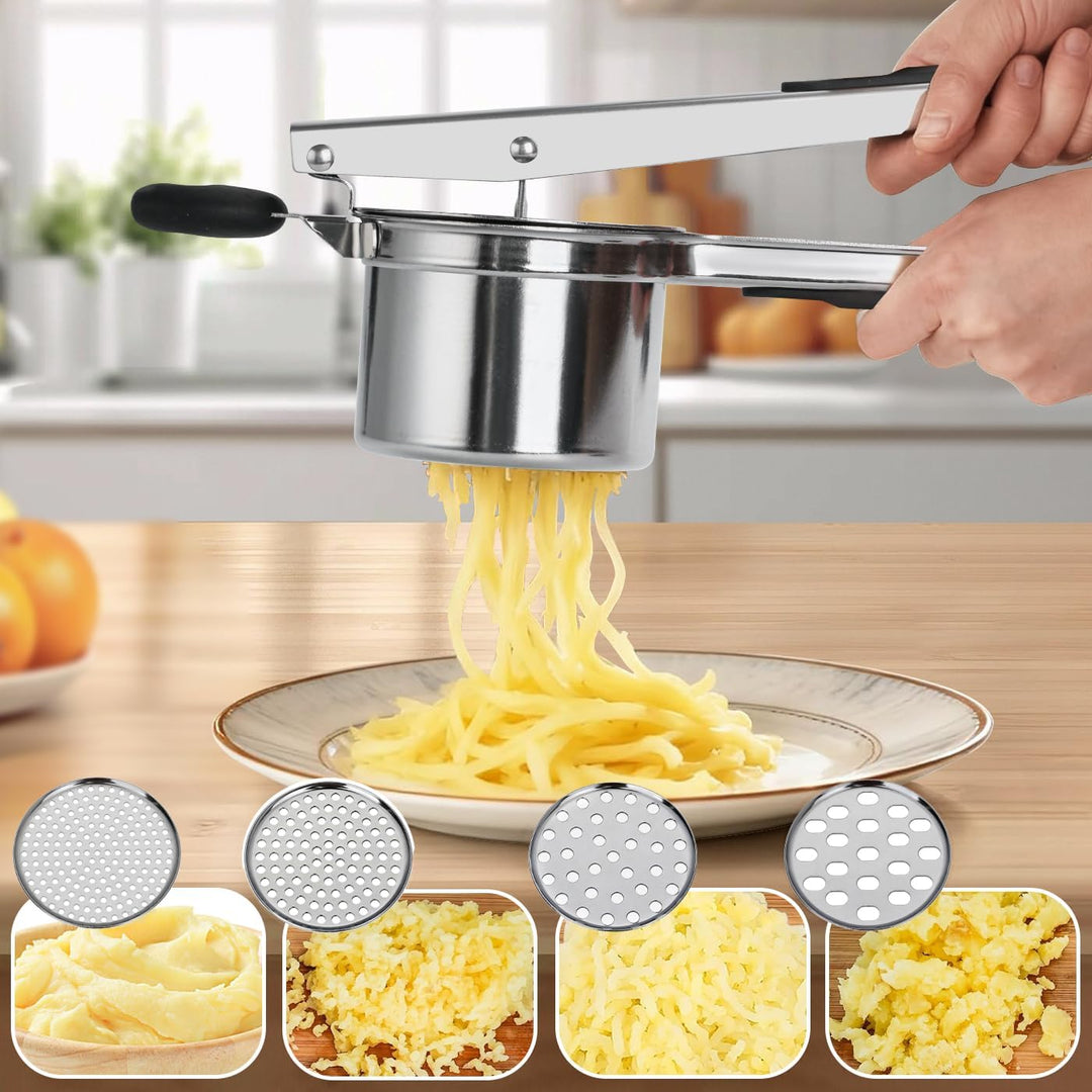 Edelstahl Kartoffelpresse mit 4 auswechselbaren Sieben | Spätzlepresse für Kartoffelbrei, Gemüse | S