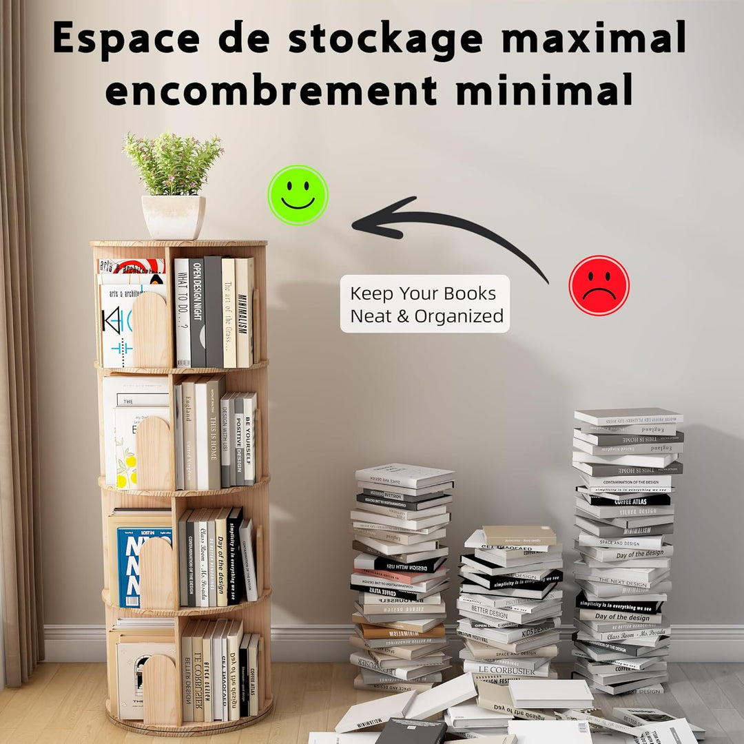 Bücherregal Kinder, 360° Drehbares Bücherregal mit 4 Ebenen, Drehregal Spielzeugregal, Multifunktion