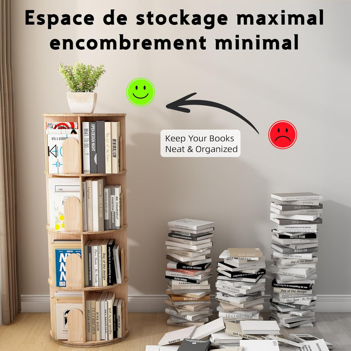 Bücherregal Kinder, 360° Drehbares Bücherregal mit 4 Ebenen, Drehregal Spielzeugregal, Multifunktion