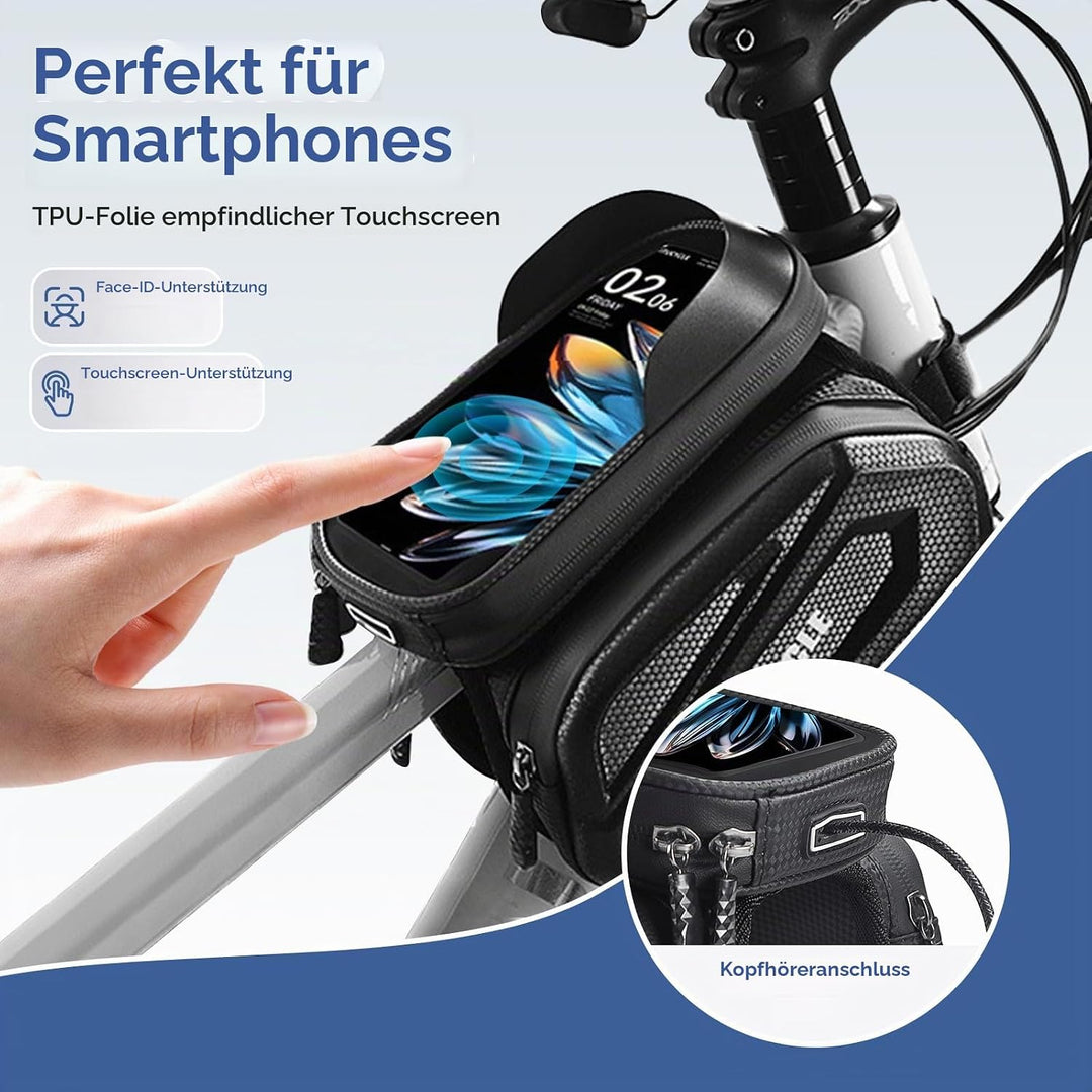 Fahrradtasche Rahmen, 2L Wasserdicht Handytasche Fahrrad, Rahmentasche Fahrrad mit 0.25mm Touchscree