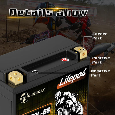 MOUDENSKAY Lithium Motorrad Batterie 12V Lithium Powersports Batterie mit BMS (YTX20L-BS 12.8V 8Ah 7