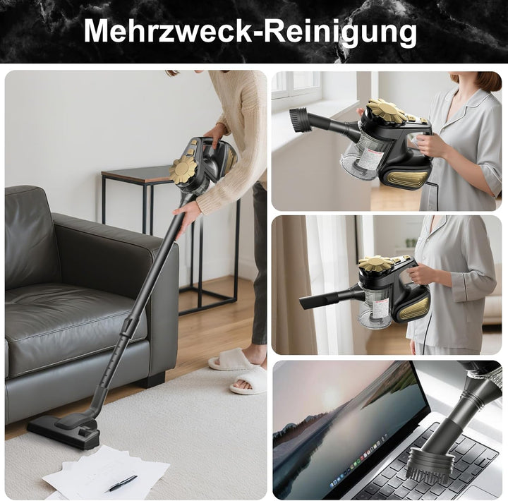 Staubsauger Mit Kabel Beutellos Stielstaubsauger 16KPA Starke Saugleistung 600W Staubsauger Mit HEPA