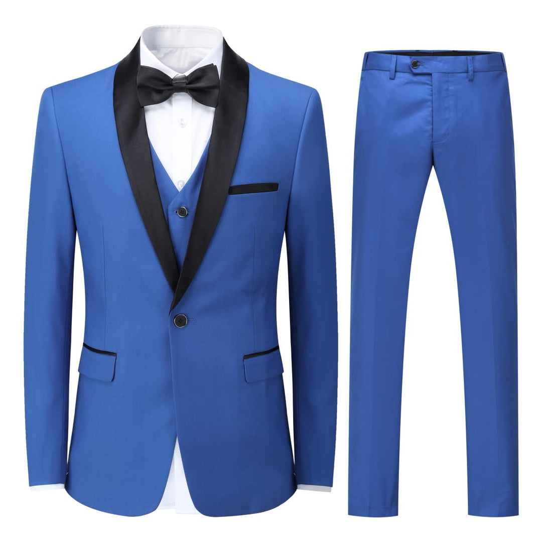 Sliktaa Herren Anzug 3 Teilig Slim Fit Reihe Einfarbig Stoff Business Shawl Kragen Klassisch Tunika