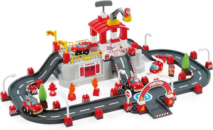Ecoiffier Spielzeug - 1349 - Feuerwehr-Circuit im Eimer - Abrick - Konstruktionsspielzeug für Kinder