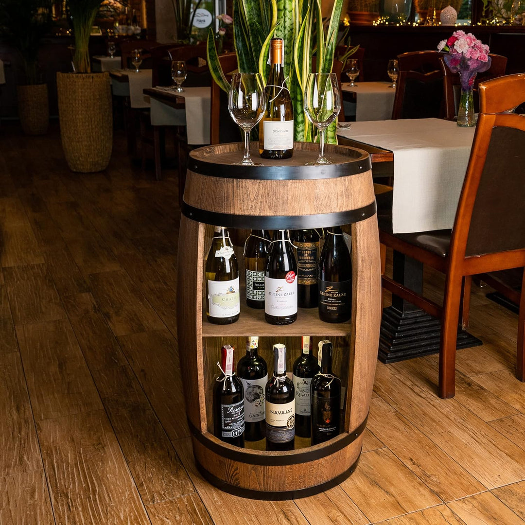 Holzfass Hausbar - Weinschrank im Retro Stil - Weinfass Bar - Weinregal Holz - Holzbar 80cm hoch - E