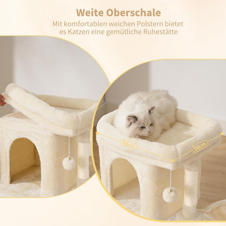 Heybly Katzenbaum, kleiner Kratzbaum für Katzen, 75 cm hoch, mit oberer Plattform, Hängematte, Klett