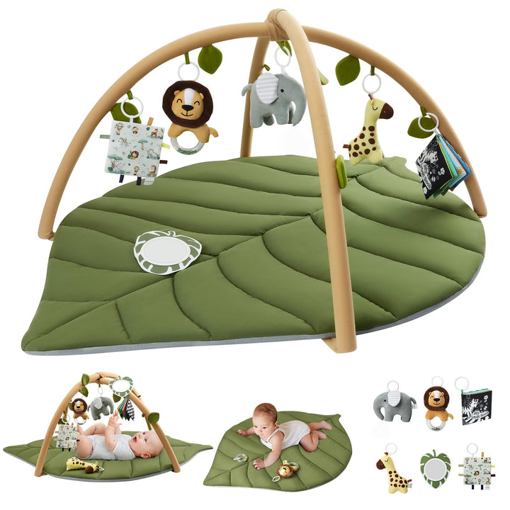Blissful Diary Spielbogen Baby, Übergrosses Blattförmiges Spieldecke Baby Gym Activity Decke mit 6 A