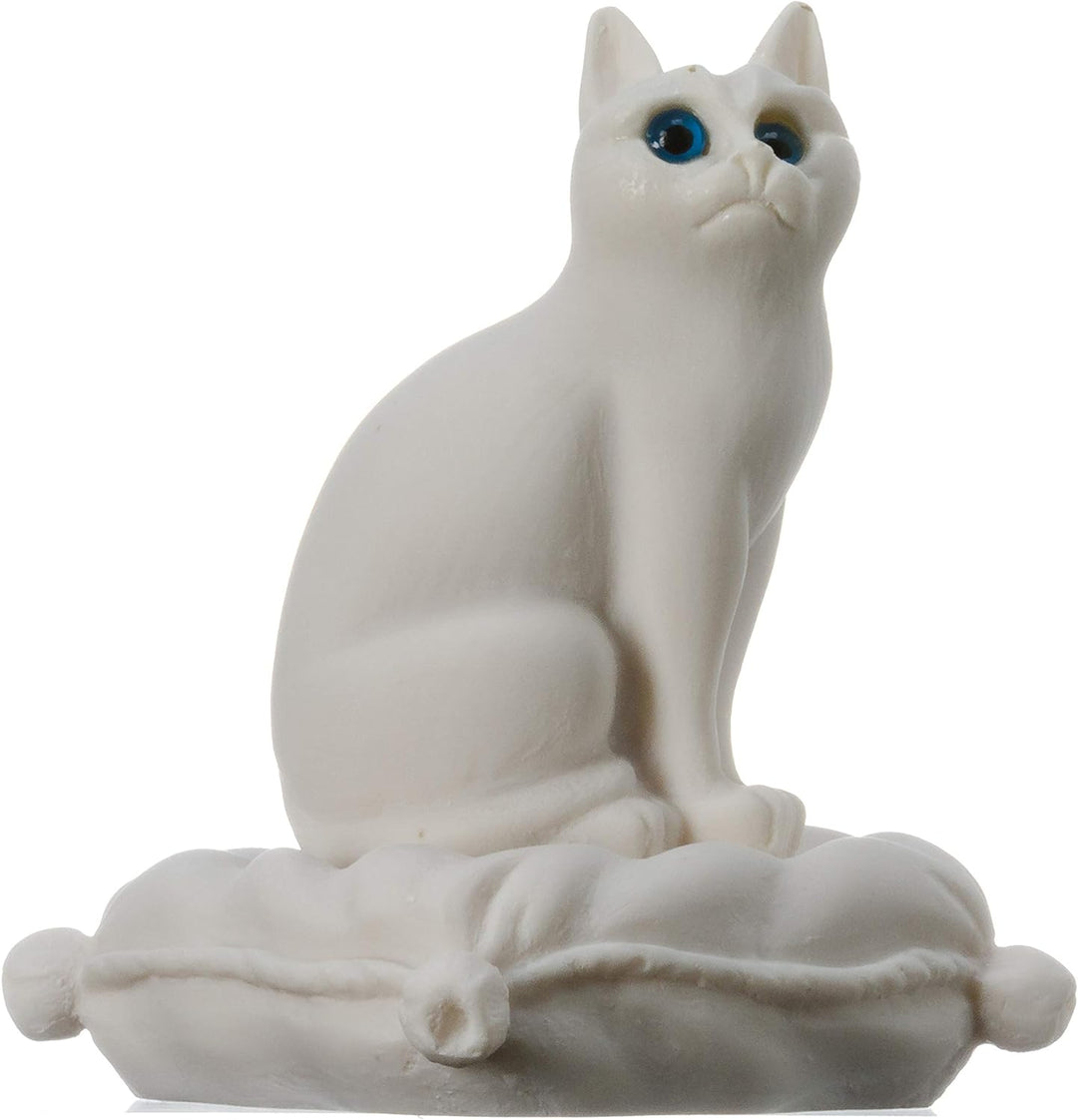 BeautifulGreekStatuen, Katze sitzend auf Kissen, Alabaster-Skulptur, handgefertigt, 15,2 cm