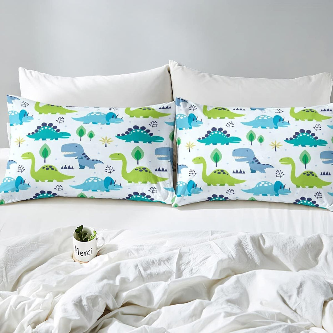Homewish Dinosaurier Bettbezug für Jungen 135x200,Cartoon Dino Bettwäsche Set Blau Grün Dinosaurier