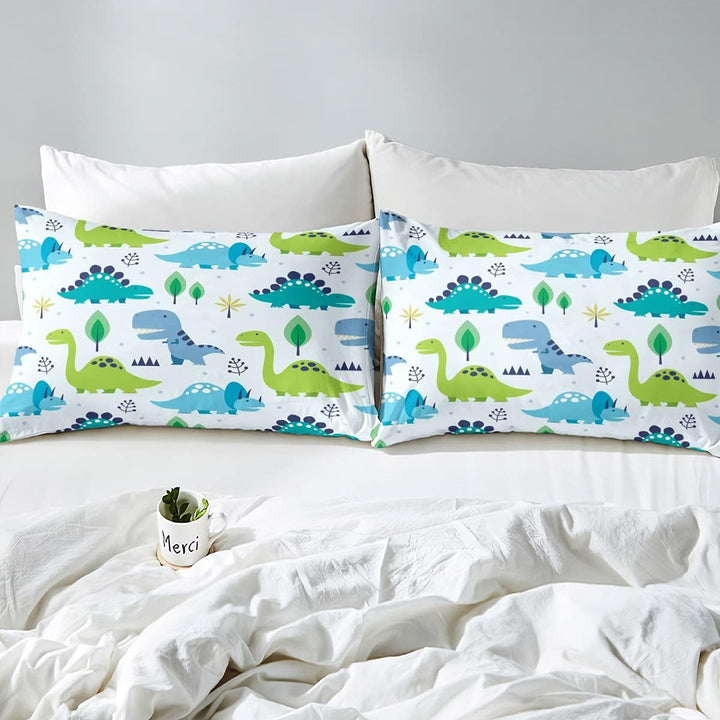Homewish Dinosaurier Bettbezug für Jungen 135x200,Cartoon Dino Bettwäsche Set Blau Grün Dinosaurier
