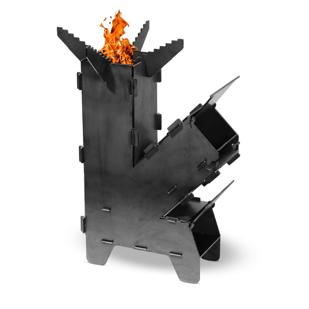 Czaja Raketenofen Rocket Stove Stecksystem aus massivem 3 mm dickem Stahl Feuerschale BBQ Rakete Hol