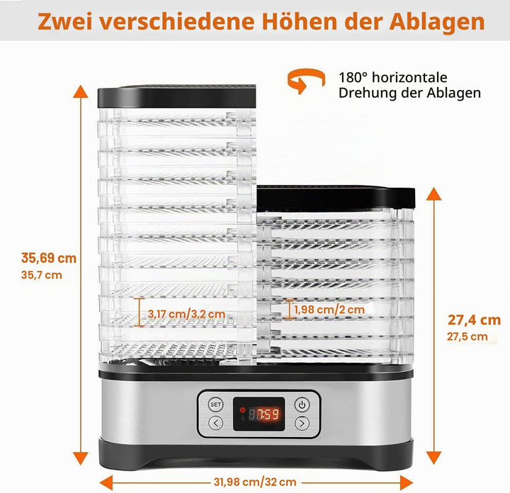 COOCHEER Dörrautomat Dörrapparat für Obst und Gemüse, Lebensmitteltrockner, 400W, LCD-Display, Tempe