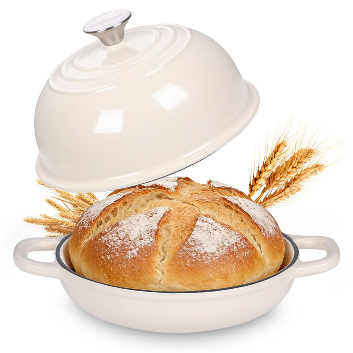 Gusseisen Brotbackform mit Deckel, 4,7L Gusseisen Topf Brot Backen, 23 cm Emaille Bräter mit Deckel,