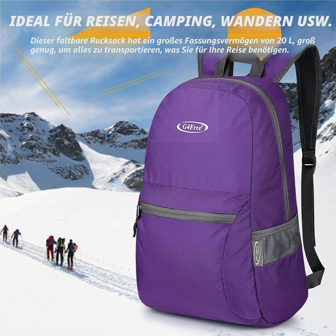G4Free 20L Faltbarer Rucksack Ultraleichter Wanderrucksack Daypack für Männer Frauen und Kinder für