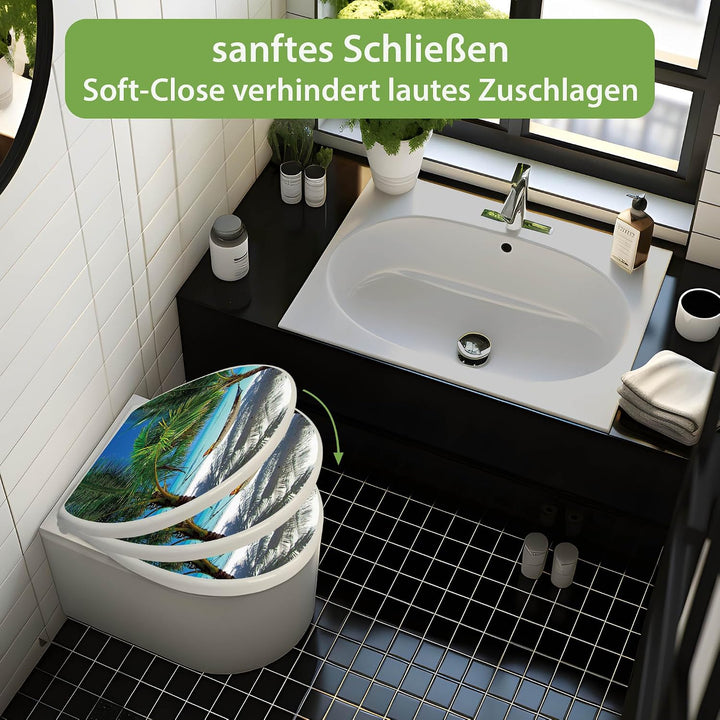 banjado Toilettendeckel mit Absenkautomatik 44,5x37cm - Soft Close Toilettensitz - WC Sitz mit Absen
