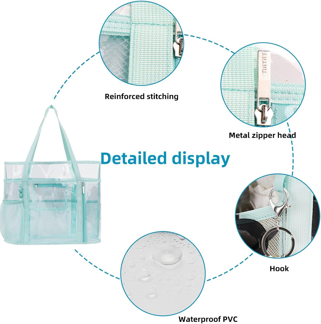 TINYAT Grosse transparente Tragetasche für Damen, transparent, Netzstoff, Strandtasche, Schultertasc