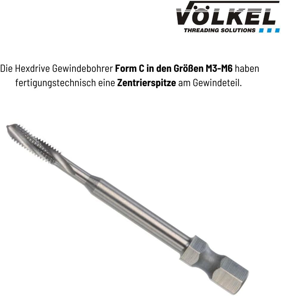 Völkel HexDrive Maschinengewindebohrer (Sechskantaufnahme) 1/4" Bit | HSS-E | M3-M12 | DIN371/376 |