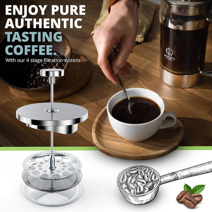 Oliver's Kitchen® French Press 1 liter - Eleganter Kaffeebereiter aus Glas - Kaffee Maschine für aut