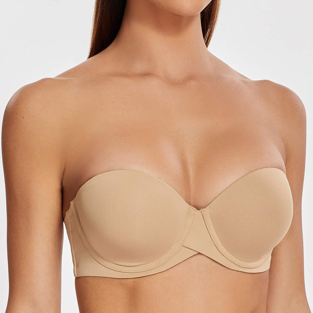 MELENECA Damen Push-Up Trägerlos BH - Bügel BH mit geformte Cups 70B Mandel, 70B Mandel