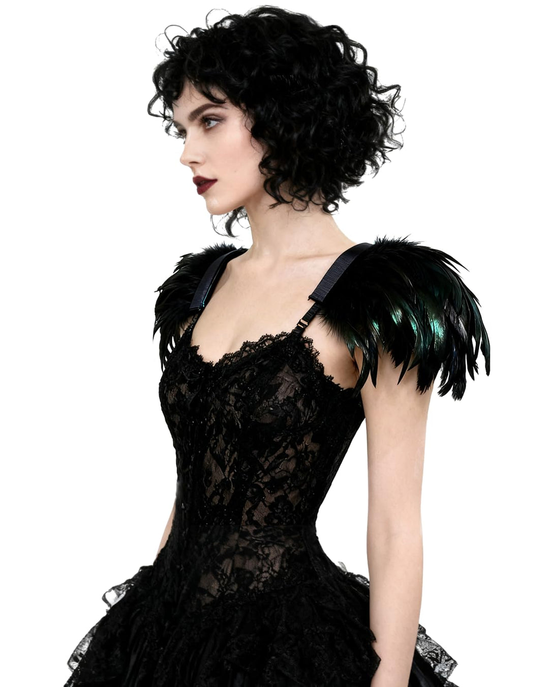 keland Damen Gothic Feder Epauletten Umhang Schal Schulterumhang Schultertuch für Halloween Cosplay