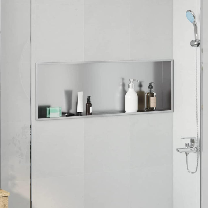 vidaXL Duschnische Silber 90 x 30 x 9,5 cm Edelstahl, Modernes Badezimmer-Design, rechteckige Duschn