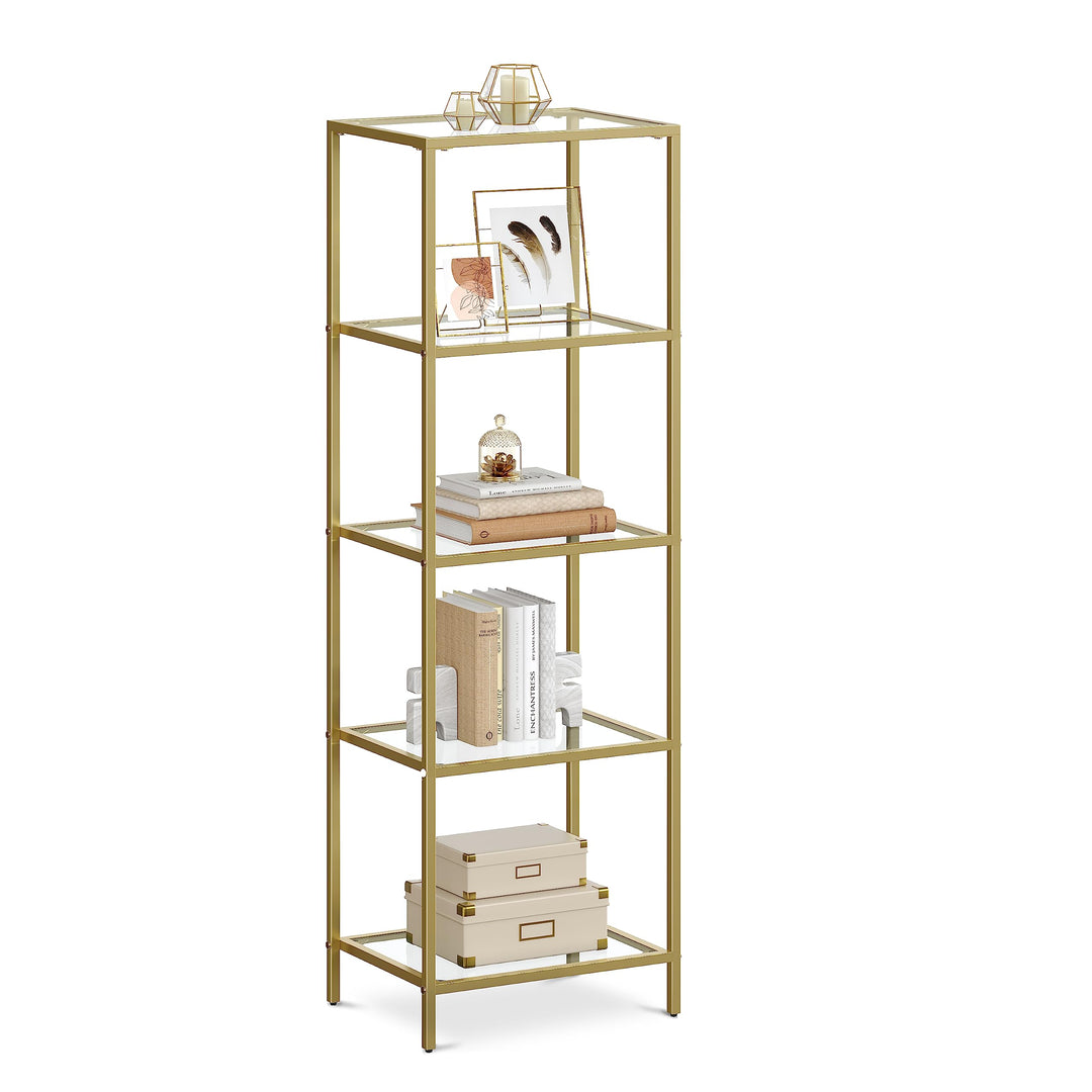 VASAGLE Regal mit 5 Ablagen, Badregal, gehärtetes Glas, einfache Montage, für Badezimmer, Wohnzimmer
