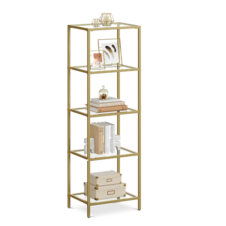 VASAGLE Regal mit 5 Ablagen, Badregal, gehärtetes Glas, einfache Montage, für Badezimmer, Wohnzimmer