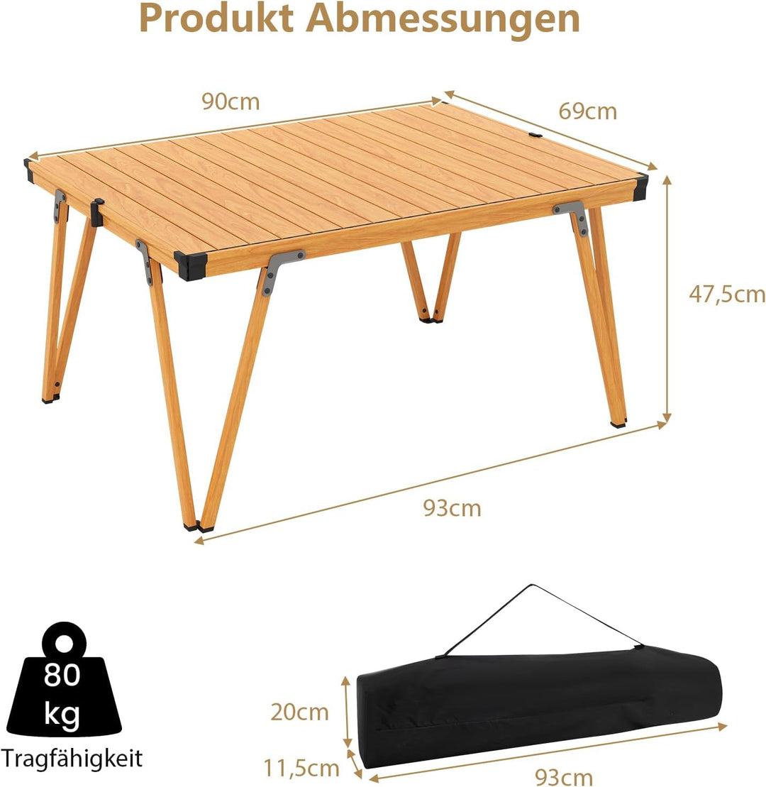 GOPLUS Campingtisch klappbar, 93 x 69 x 47,5 cm Klapptisch Outdoor aus Aluminium bis 80kg belastbar,