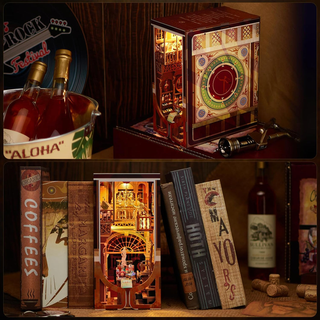 Book Nook Kit DIY Miniatur Kit Buchstütze 3D Holzpuzzle mit Staubschutzhülle für Bastelenthusiasten