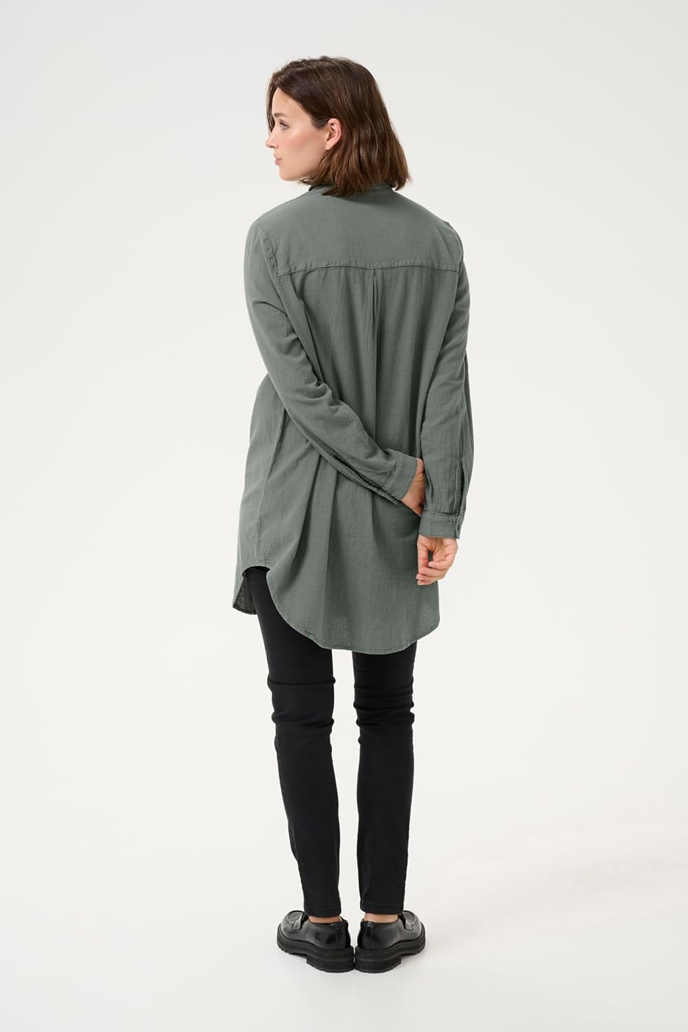 KAFFE Langarm - Hemd KAnaya Damen Hemd Langarm Kragen Lang Casual Hemdbluse 34 Balsam Green, 34 Bals