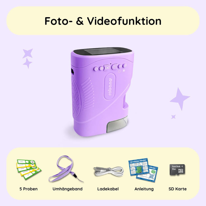 Rabano Digitales Mikroskop Kinder | Abenteuer Mikroskop für Kinder | Lila | Tragbares Kinder Mikrosk