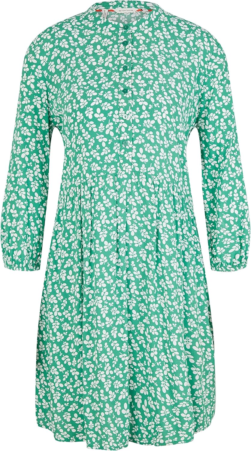 TOM TAILOR Damen dress with pattern and button placket 42 31117 - Green Floral Design, 42 31117 - Gr