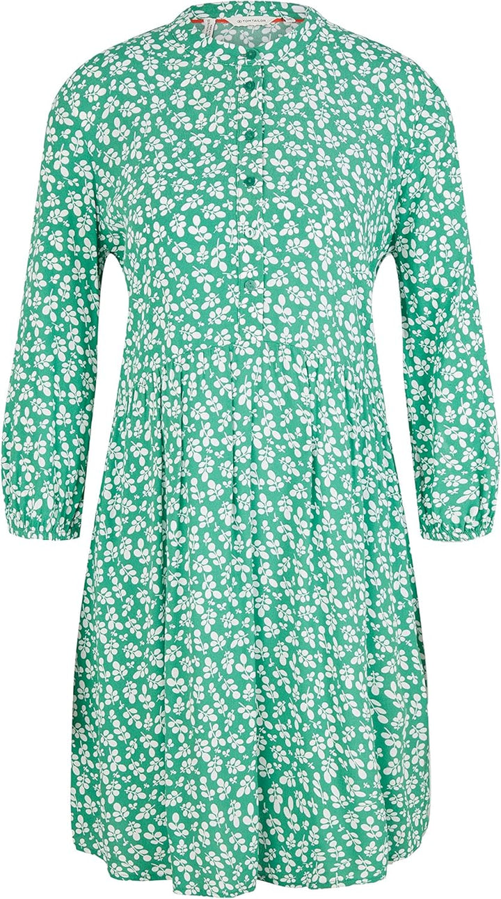 TOM TAILOR Damen dress with pattern and button placket 44 31117 - Green Floral Design, 44 31117 - Gr