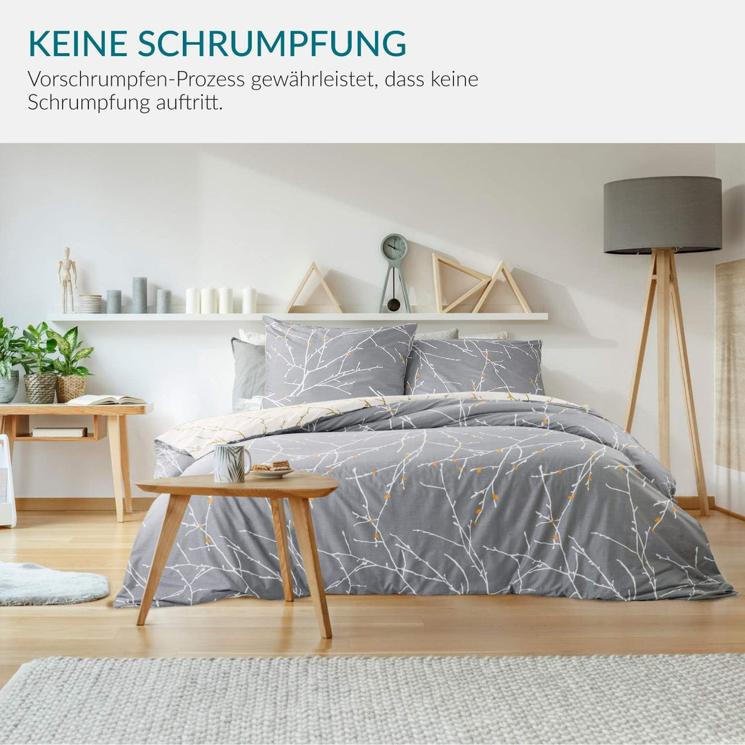 BEDSURE Bettwäsche 220x240 Baumwolle Grau - Bettwäsche-Sets 220 x 240 cm Bettbezug 3teilig mit 2 Kis