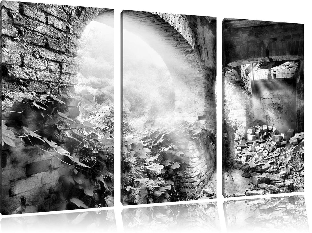 Pixxprint Alte Ruine als Leinwandbild | Grösse: 3 Teilig (120x80) | Wandbild| Kunstdruck | fertig be