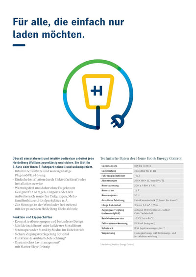 HEIDELBERG Zuverlässige & robuste 11-kW-Wallbox Wallbox Home Eco für Elektro- und Hybridfahrzeuge (A
