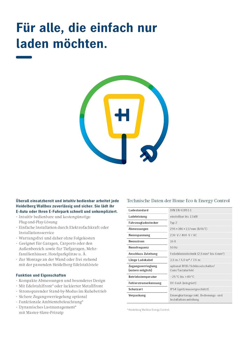 HEIDELBERG Zuverlässige & robuste 11-kW-Wallbox Wallbox Home Eco für Elektro- und Hybridfahrzeuge (A