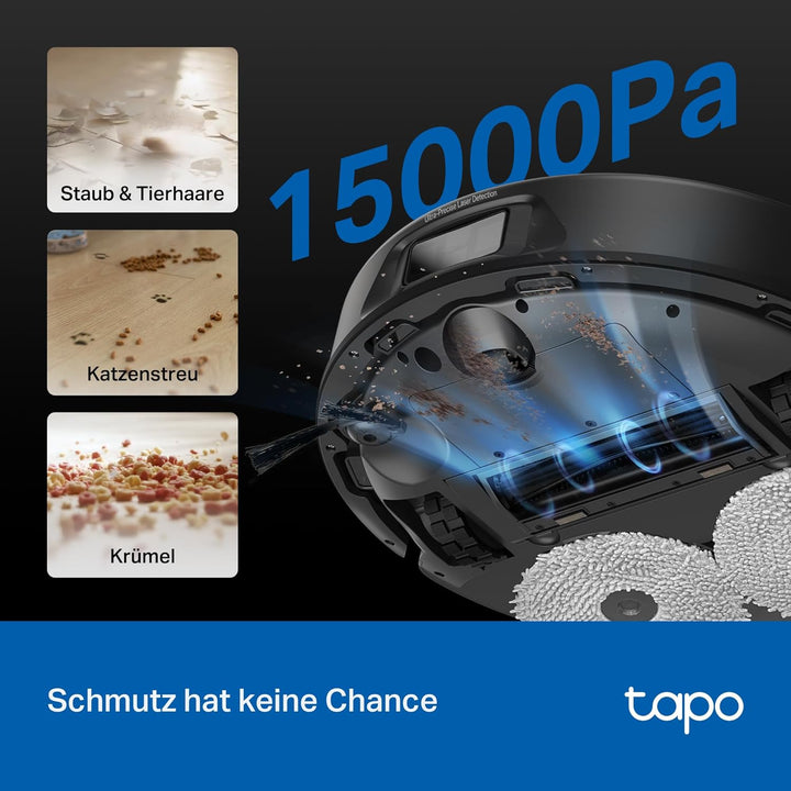Tapo RV50 Pro Omni Saugroboter mit Wischfunktion, 15.000 Pa, Heisswasserwäsche bei 60 °C & Selbsttro