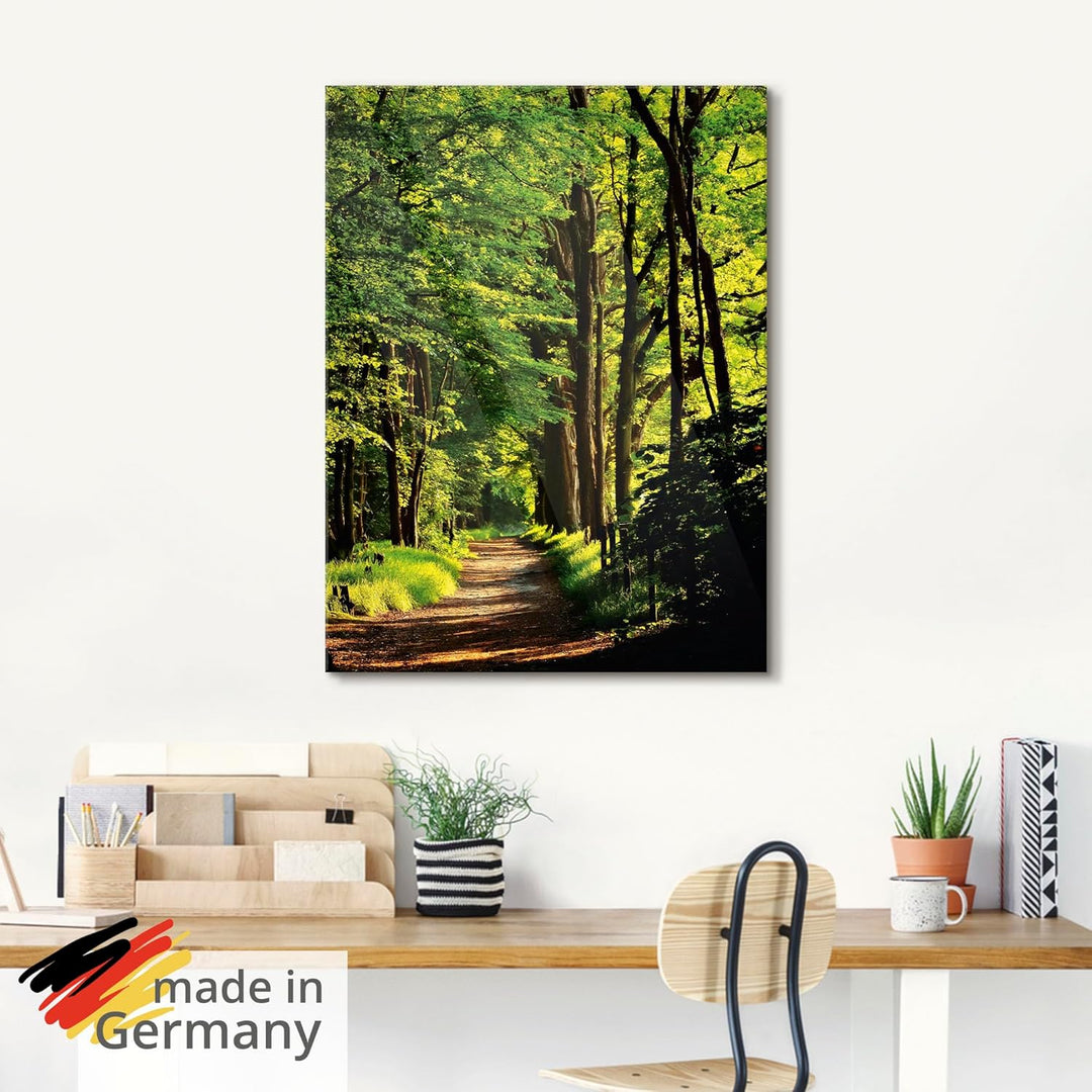 Glasbilder Wandbild Glas Bild einteilig 45x60 cm Hochformat Natur Wald Bäume Frühling Spaziergang La