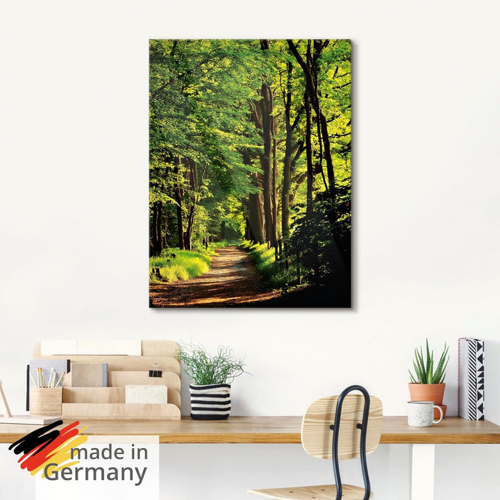Glasbilder Wandbild Glas Bild einteilig 45x60 cm Hochformat Natur Wald Bäume Frühling Spaziergang La