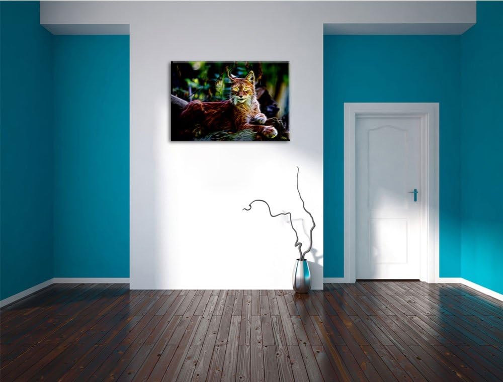 Dark aufmerksamer Luchs Deluxe Format: 100x70 cm auf Leinwand, XXL riesige Bilder fertig gerahmt mit
