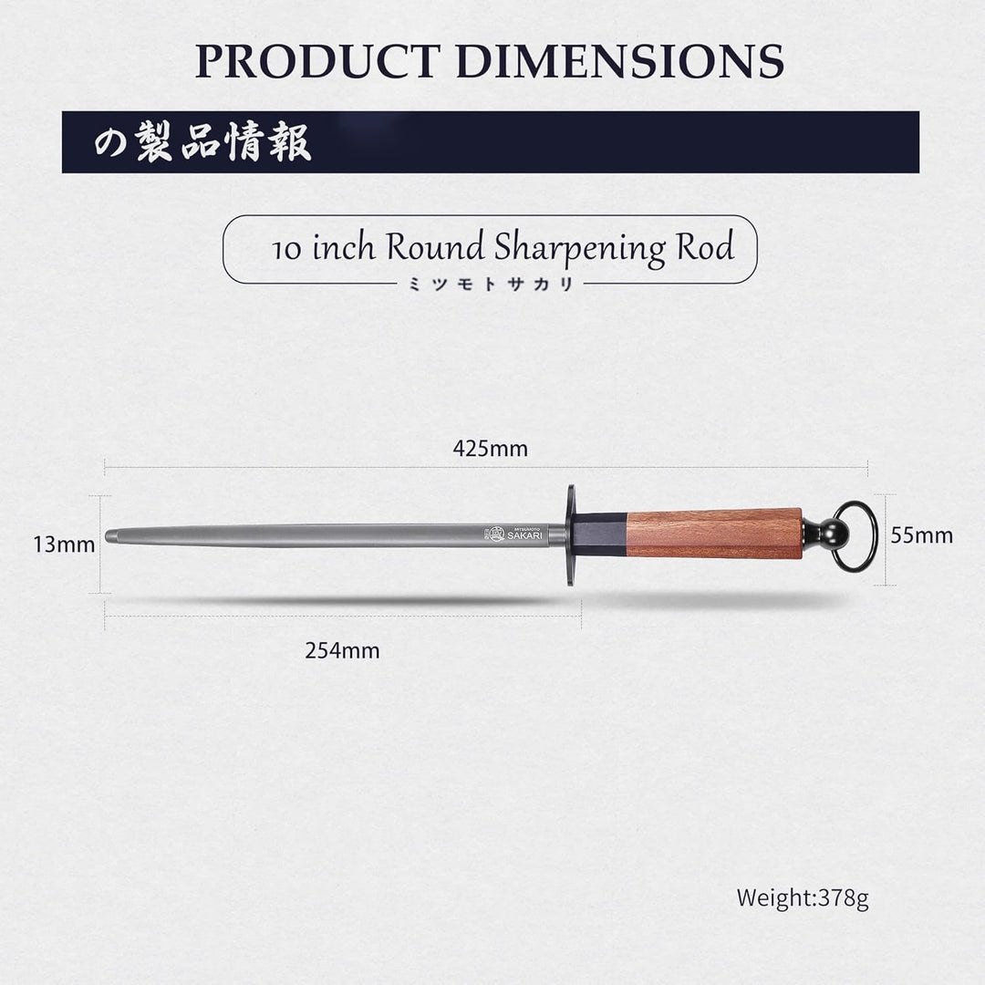 MITSUMOTO SAKARI 40 cm Japanischer Professioneller Wetzstab, Wetzstahl Für Messer aus Hochwertigen D